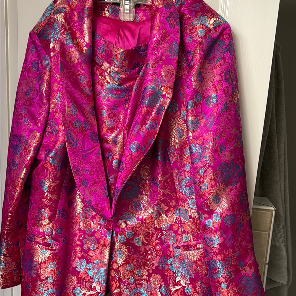 Vibrant Floral Brocade Jacket and Dress Set
